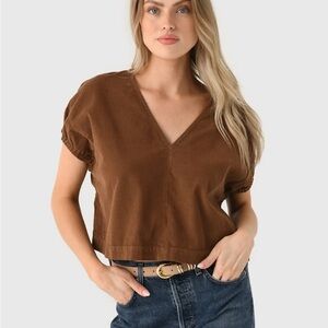 NWOT Velvet Women’s MAI v neck top - 100% cotton brown corduroy - size small